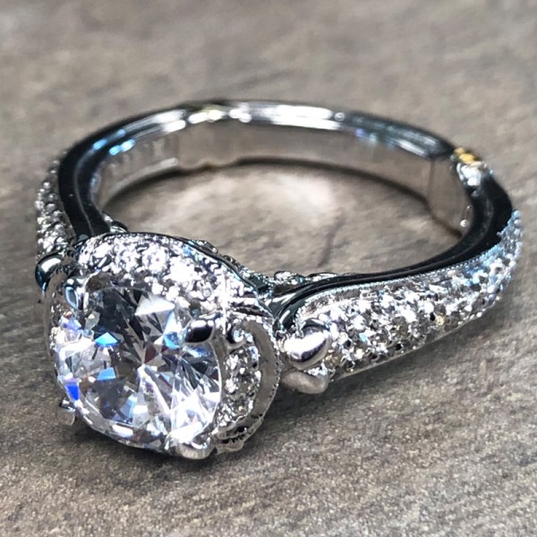 14K White Gold Vintage Halo Engagement Ring